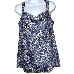 White House Black Market Blue Medallion Print Sleeveless Top Cowl Neckline M